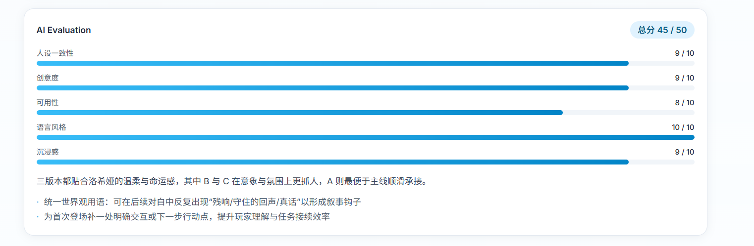 AI Game Content Copilot 五维评测详情页